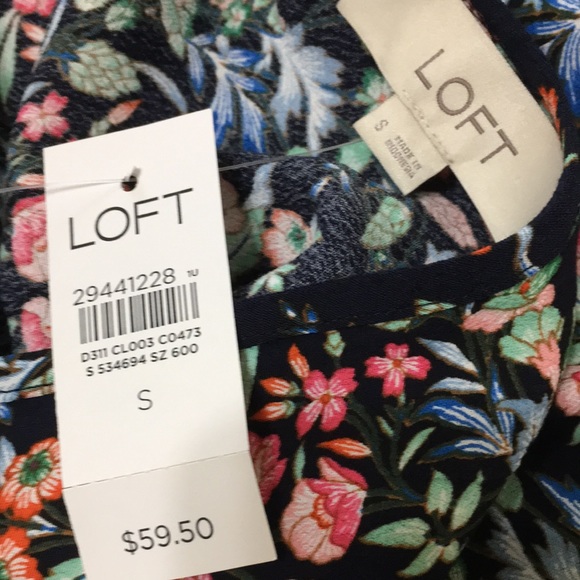 NWT Loft Navy Floral top w/faux wrap back - Picture 8 of 12
